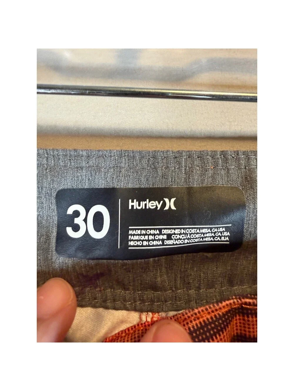 Hurley Mens Board Shorts Size 30 Orange Red Striped Swim Trunks Logo Beachwear